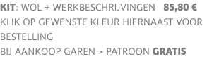 KIT: wol + werkbeschrIJVINGEN 85,80 € klik op gewenste kleur hiernaast voor bestelling bij aankoop garen > PATROON GRATIS
